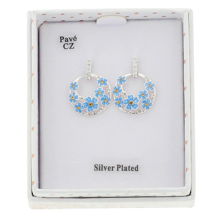 Forget Me Not Circle Silver Plated Earrings - Image 2