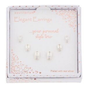 3 Pairs Silver Plated Earrings Glam Hoops