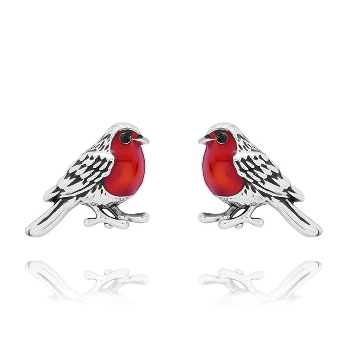 Antiqued Robin Silver Plated Earrings