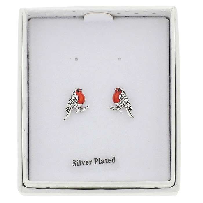Antiqued Robin Silver Plated Earrings - Image 2