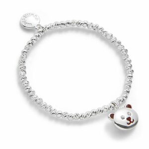 Girls Cute Teddy Face Silver Plated Bracelet