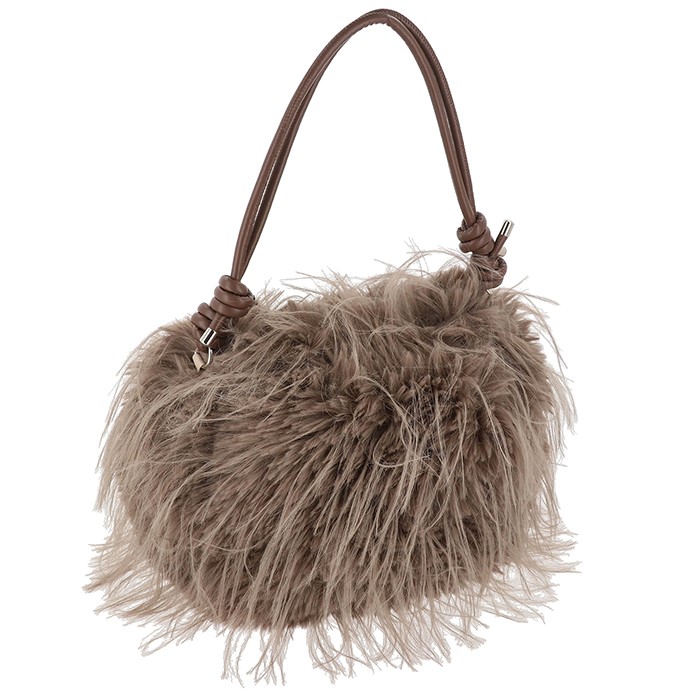 Lux Faux Fur Bag Adjustable Strap Brown - Image 2