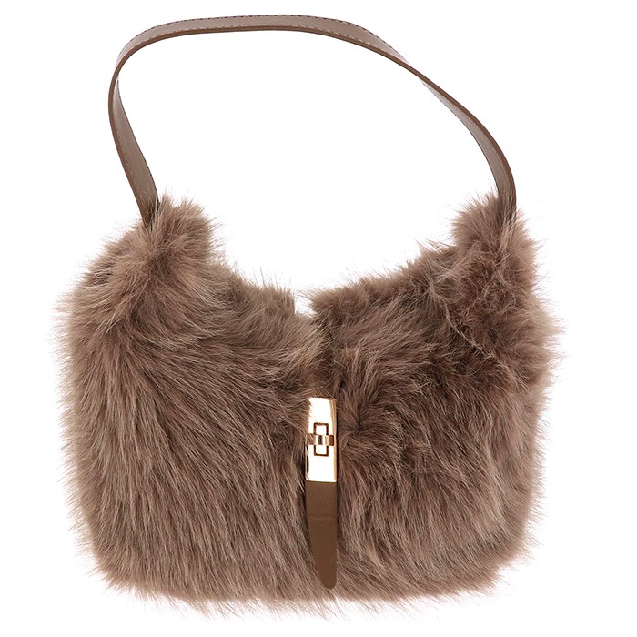 Lux Faux Fur Banana Bag Beige