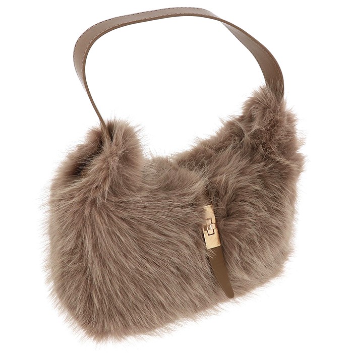 Lux Faux Fur Banana Bag Beige - Image 2