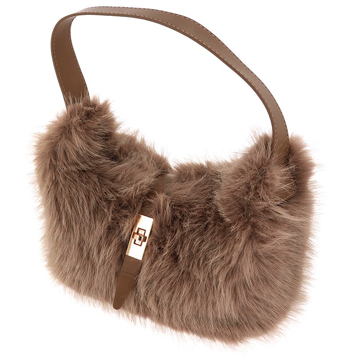 Lux Faux Fur Banana Bag Beige - Image 3