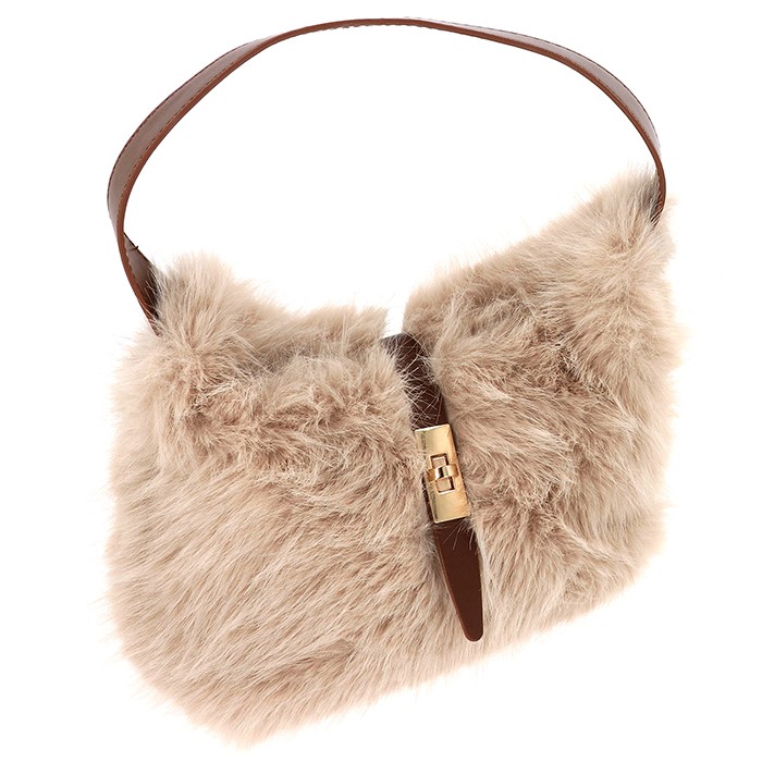 Lux Faux Fur Banana Bag Cream - Image 2