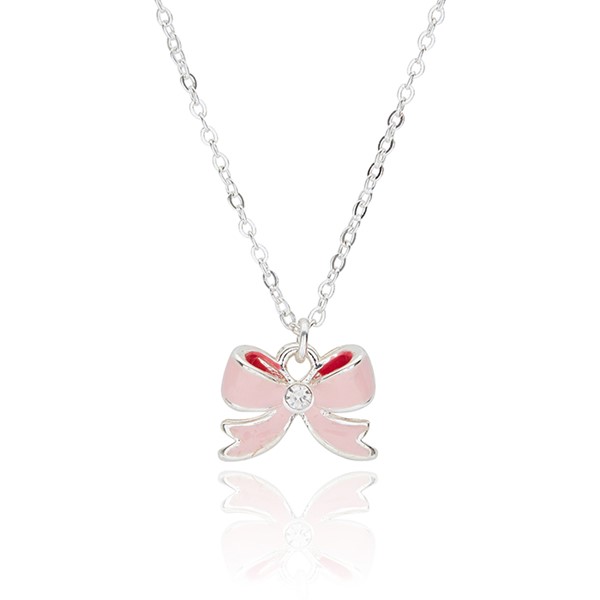 Girls Pretty Bow Silver Plated Necklace
