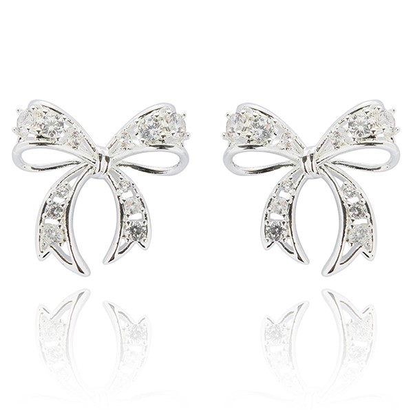 Eternal Bow Ornate Sparkle Silver Plated Earrings