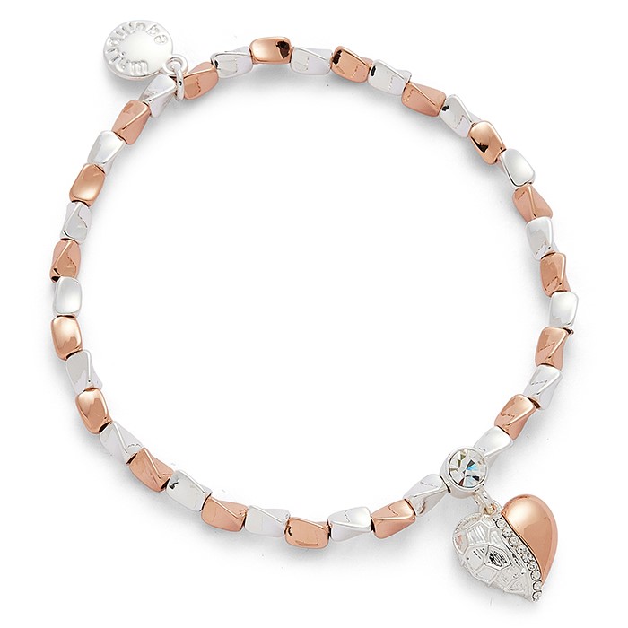 Polished Two Tone Textured Heart Bracelet