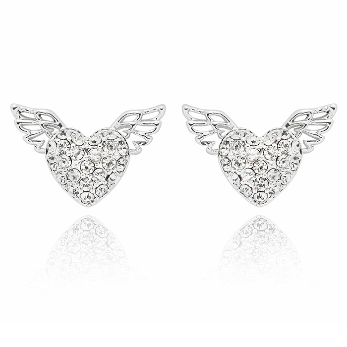 Guardian Angel Heart Wing Silver Plated Earrings