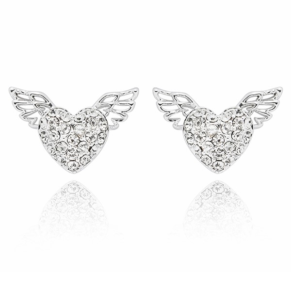 Guardian Angel Heart Wing Silver Plated Earrings