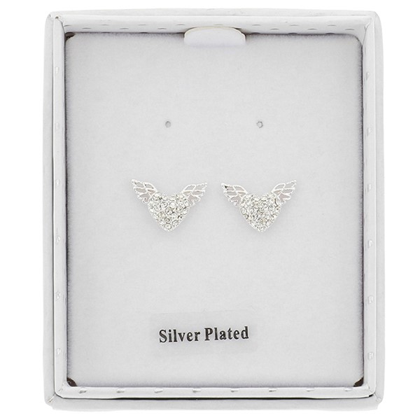 Guardian Angel Heart Wing Silver Plated Earrings
