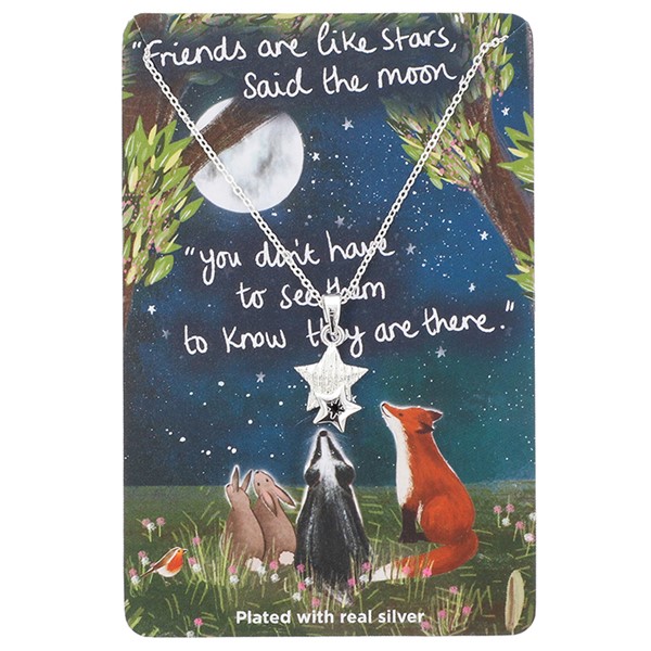 Fox Under The Moon Silver Plated Necklace Friends / Stars