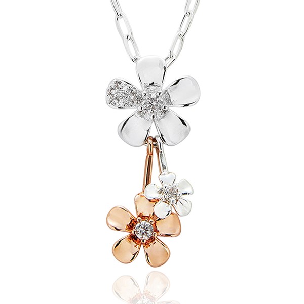 Polished Two Tone Floral Sparkle Necklace