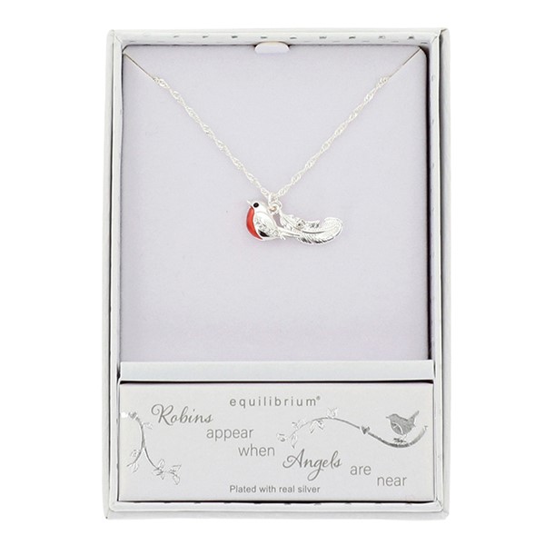 Robins Appear Feather & Robin Silver Plated Necklace