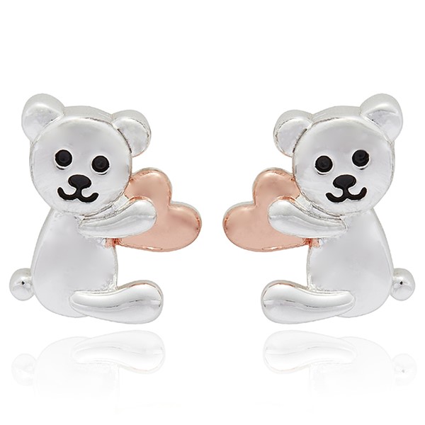 Girls Sitting Teddy Two Tone Earrings