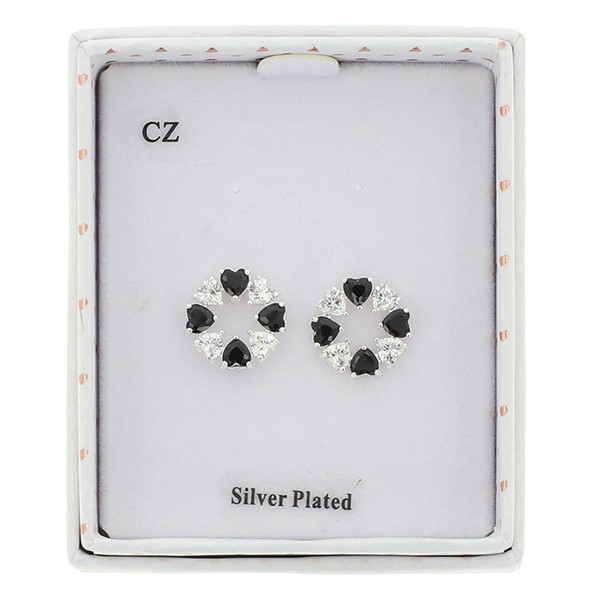 Monochrome Contemporary Circle Silver Plated Earrings