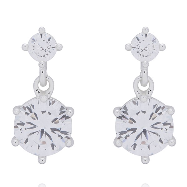 3 Pairs Silver Plated Earrings Round Soliatire