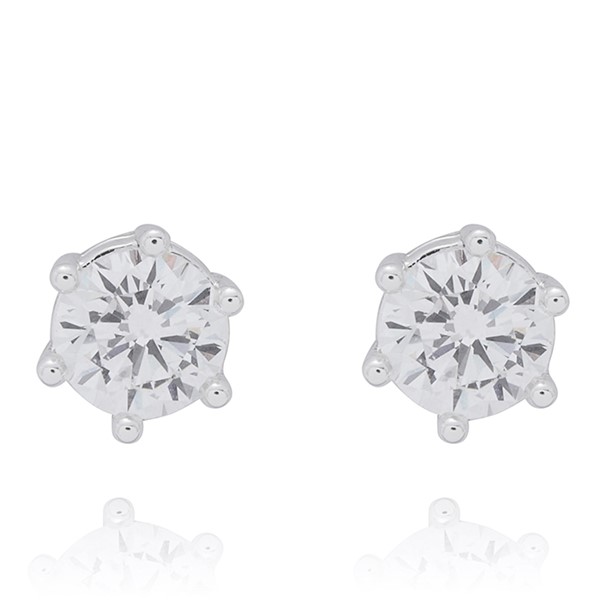 3 Pairs Silver Plated Earrings Round Soliatire