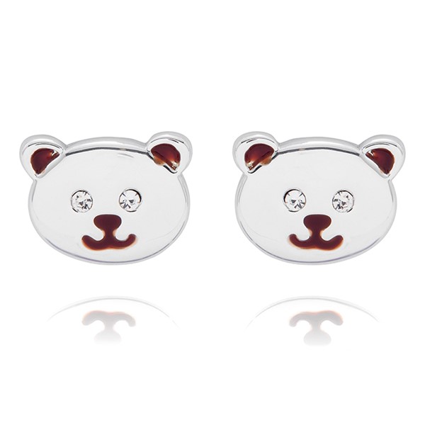 Girls Cute Teddy Face Silver Plated Earrings