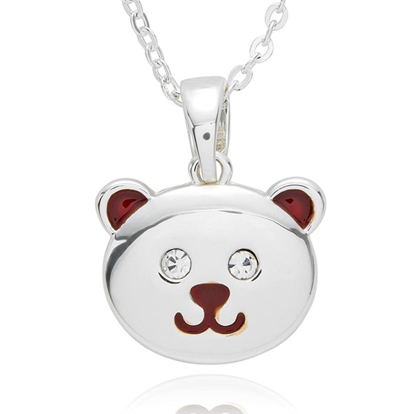 Girls Cute Teddy Face Silver Plated Necklace