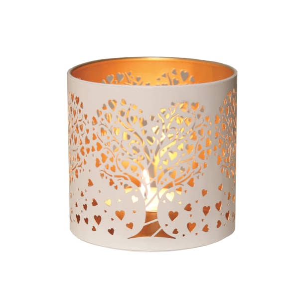 Tealight Wax Melter and Candle Holder -White & Gold Silhouette Melter Heart Tree