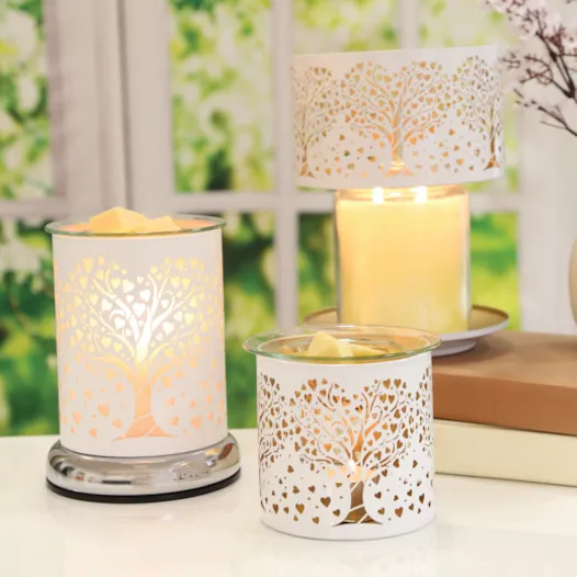 Tealight Wax Melter and Candle Holder -White & Gold Silhouette Melter Heart Tree