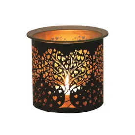 Tealight Wax Melter and Candle Holder -Black & Gold Silhouette Melter Heart Tree