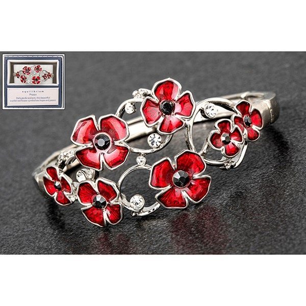 Equilibrium Oval Random silver plated Poppies Bracelet