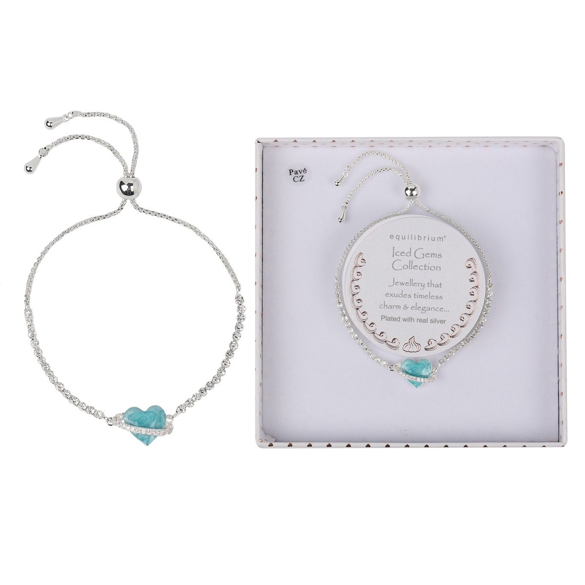 Iced Gem Planet Silver Heart Slider Bracelet by Equilibrium